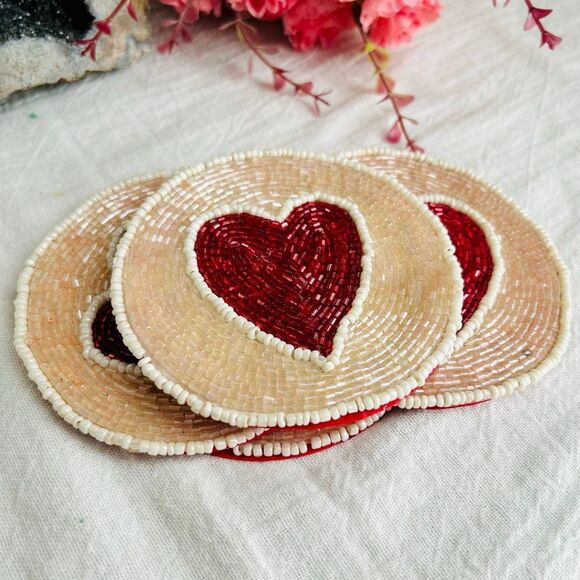 3/$15 Set of 4 Beaded Heart Coasters - Picture 3 of 6